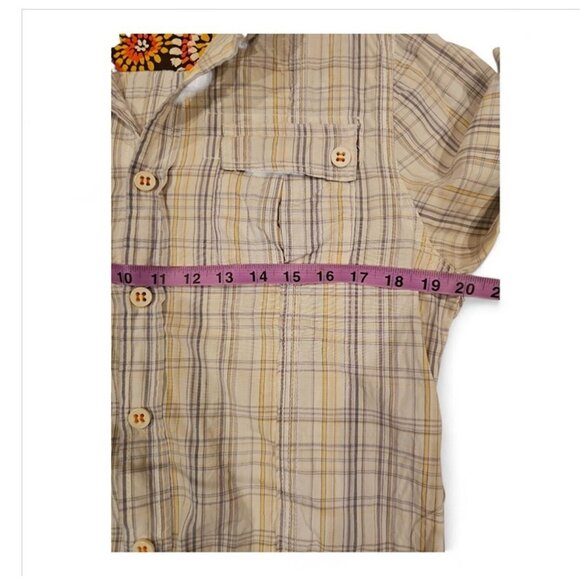 Buffalo David Bitton Plaid Button-Up Shirt M/M Beige & Yellow Cotton Floral Lini - Picture 3 of 5